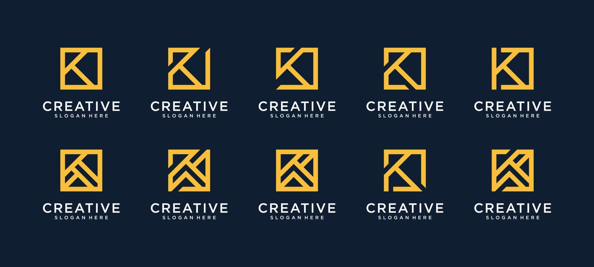 conjunto de logotipo de letra k en estilo cuadrado vector