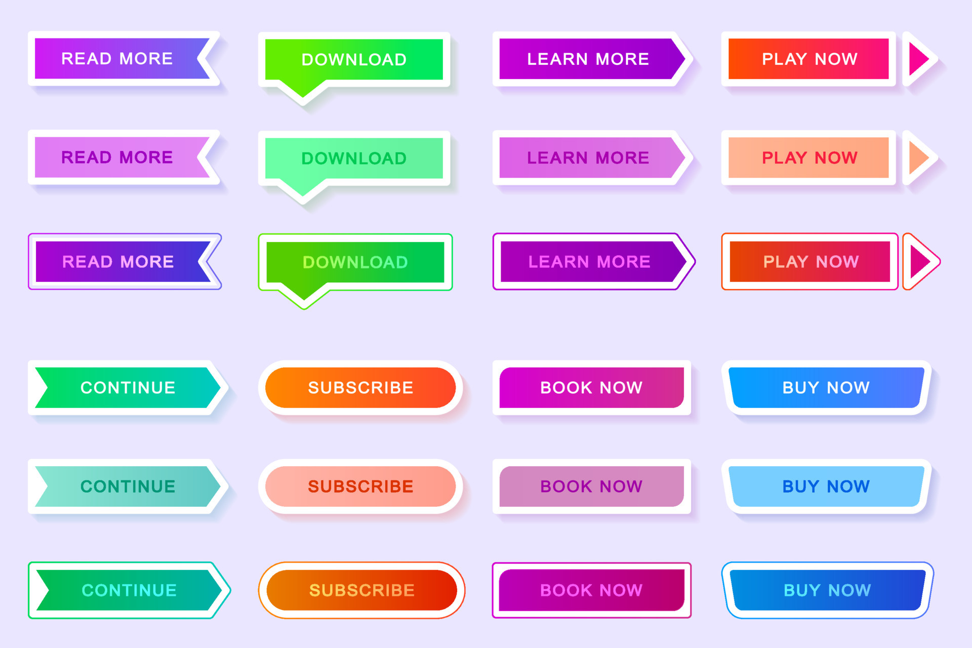 Buttons set, collection of colorful gradient buttons with white frame ...
