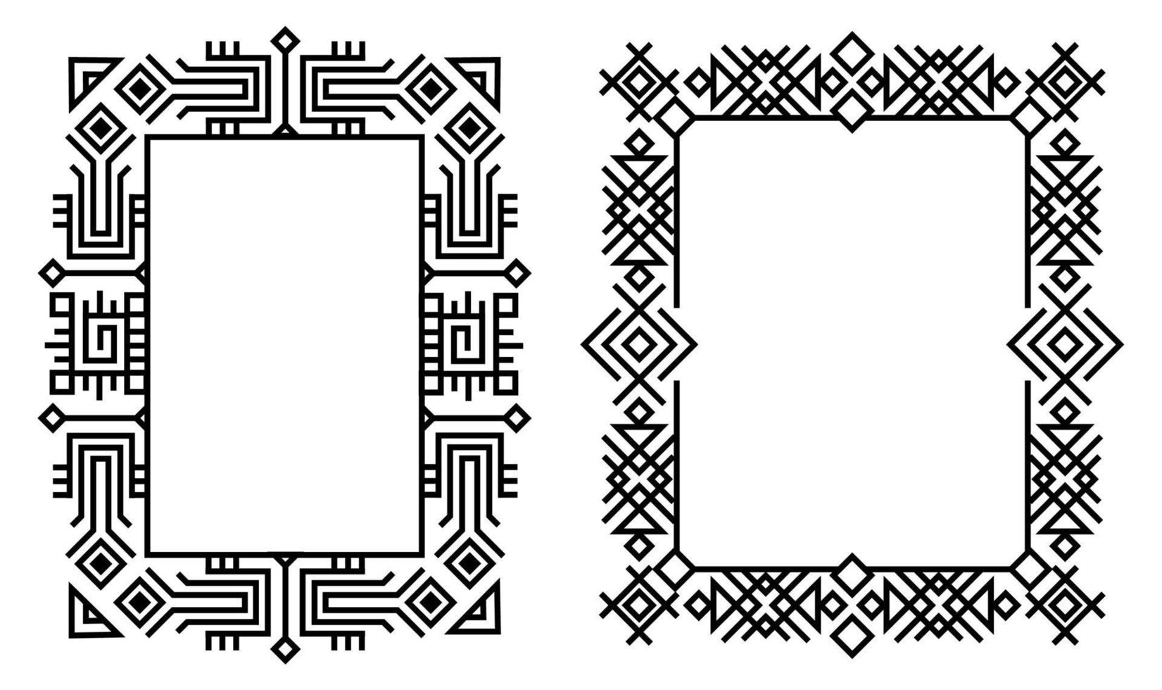 Ethnic design vector frames. Black and white ethnic linear ornate frames.