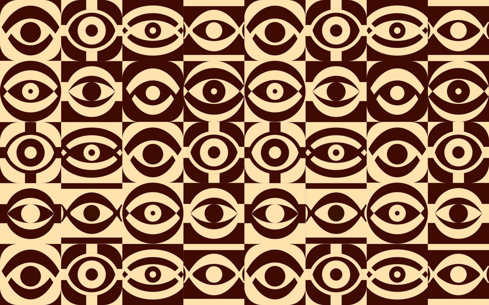 Seamless eye pattern with repeating abstract eye illustrations in brown and yellow colors. vector