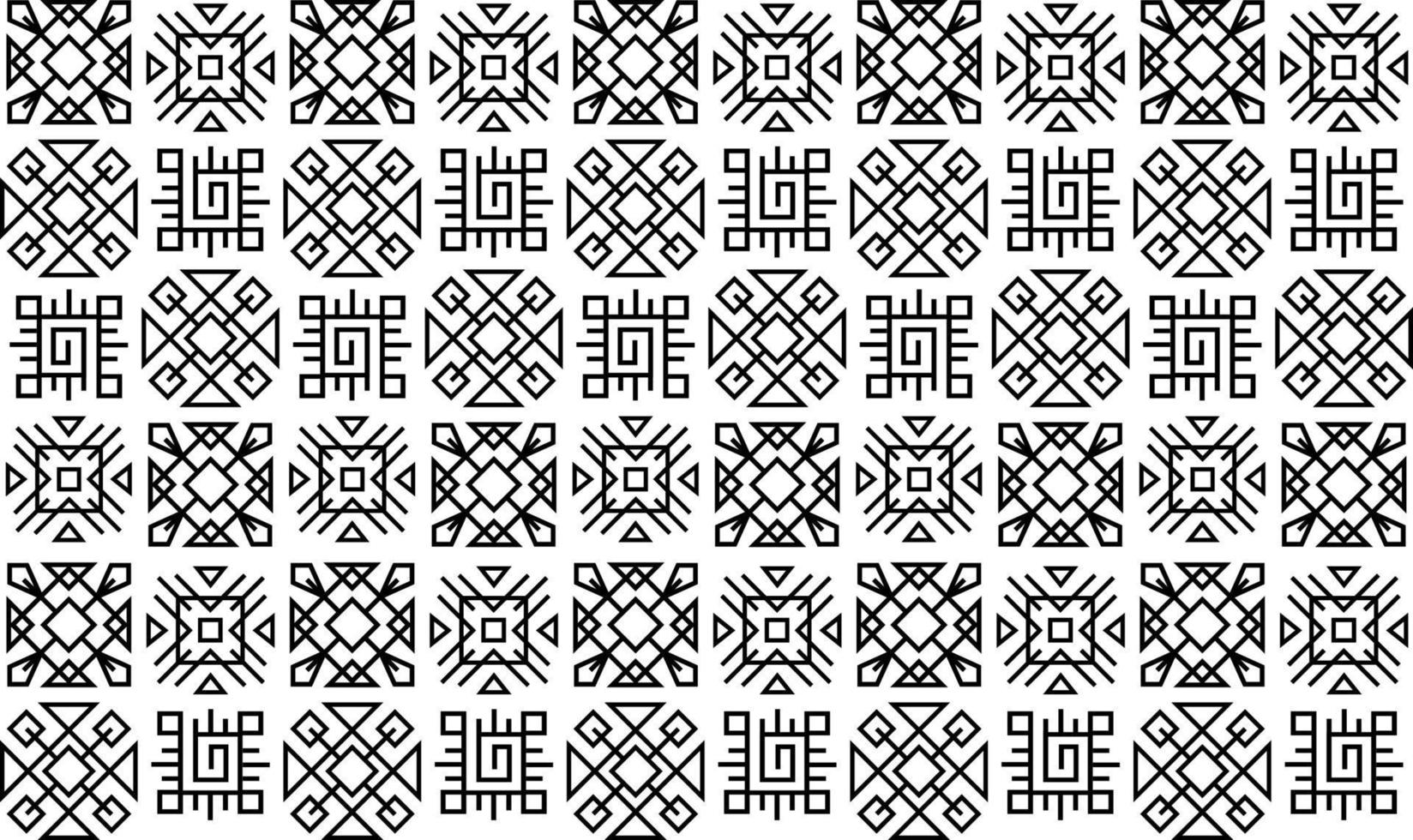 Seamless pattern with ethnic geometric design elements. Black thin line art ornaments, square patterns vector