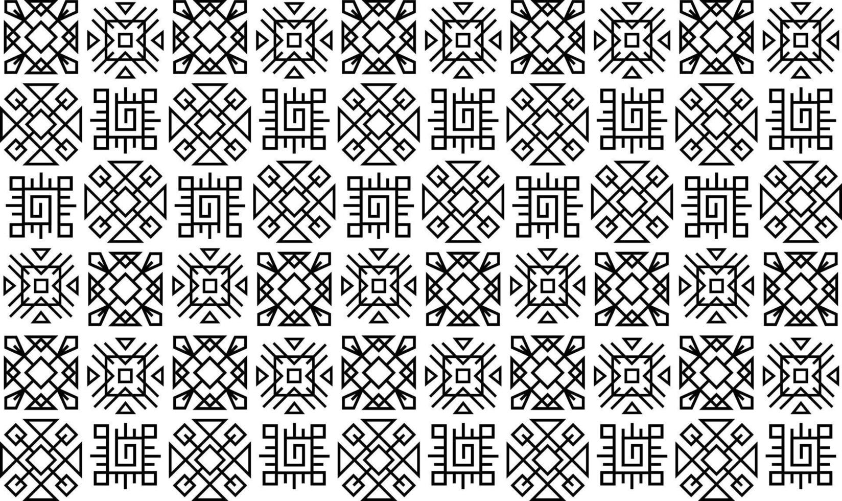 Seamless pattern with ethnic geometric design elements. Black thin line art ornaments, square patterns vector