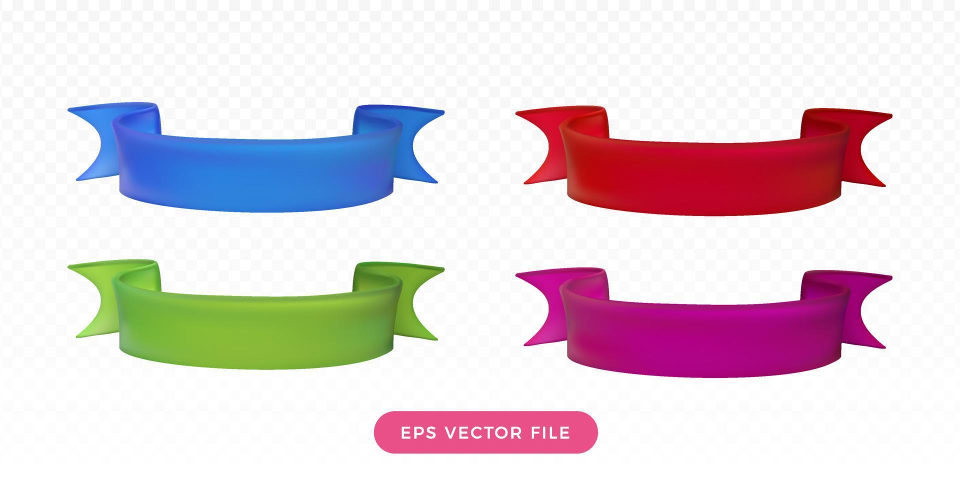 3D Ribbon tag label collection set. render style vector 3d