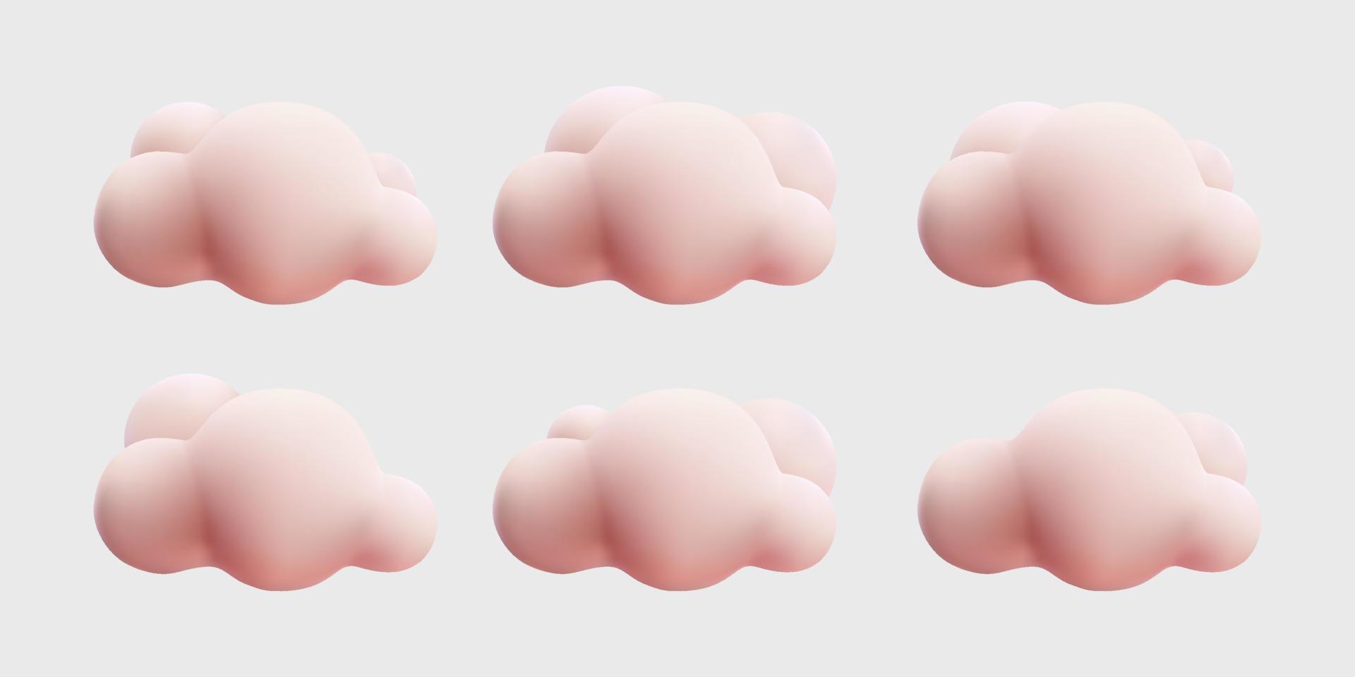 Conjunto de colección de estilo de dibujos animados lindo pastel rosa nube 3d. aislado. vector