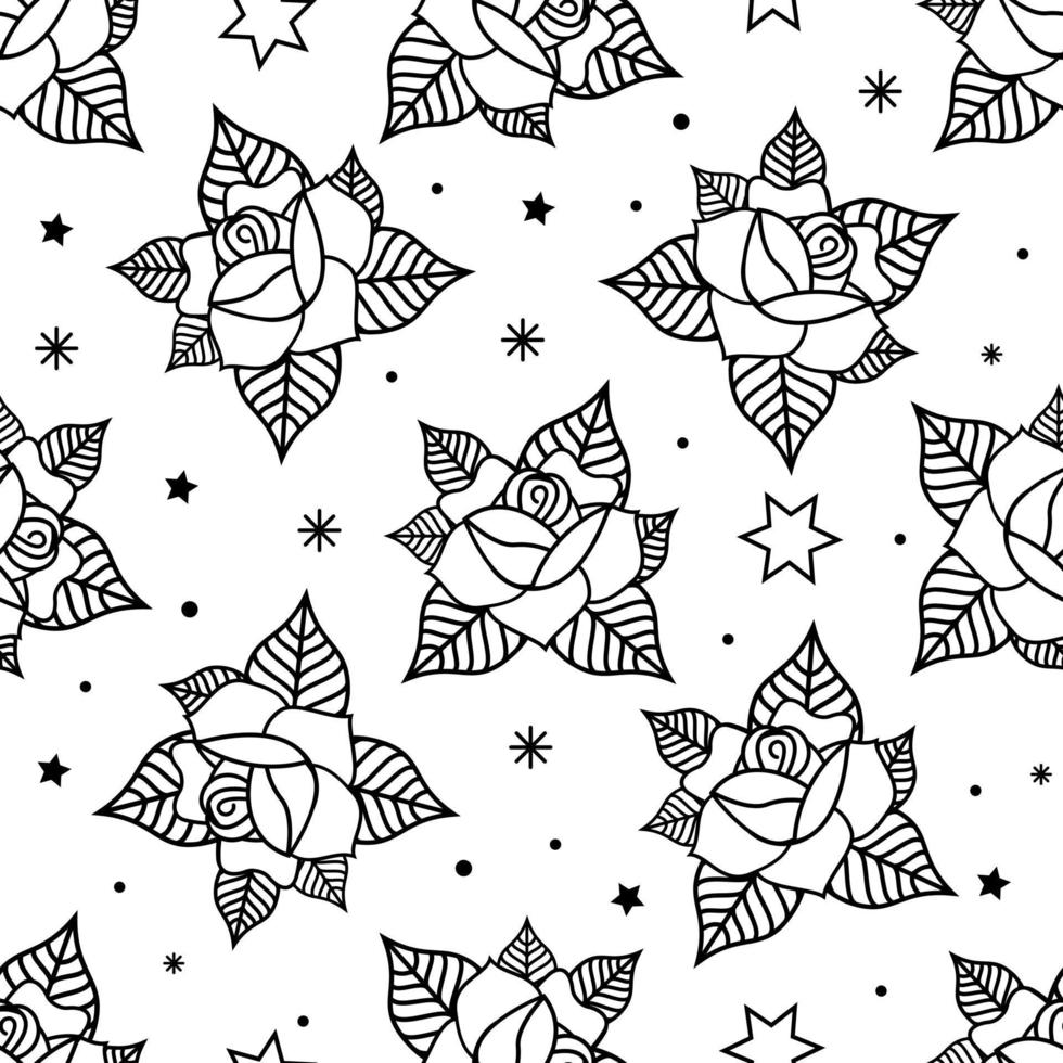 Seamless pattern with roses in the style of old school tattoo vector