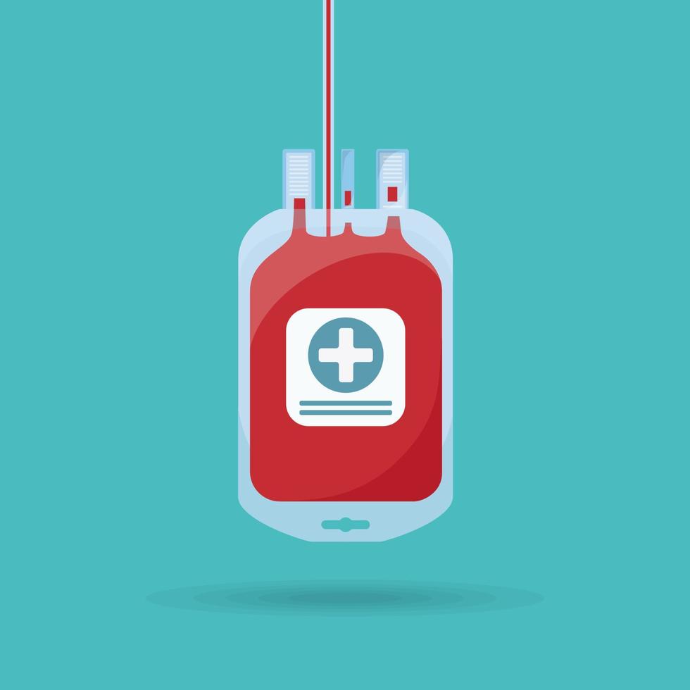 Blood bag on white background. Donation, transfusion in medicine laboratory concept. Save patient life. Vector design