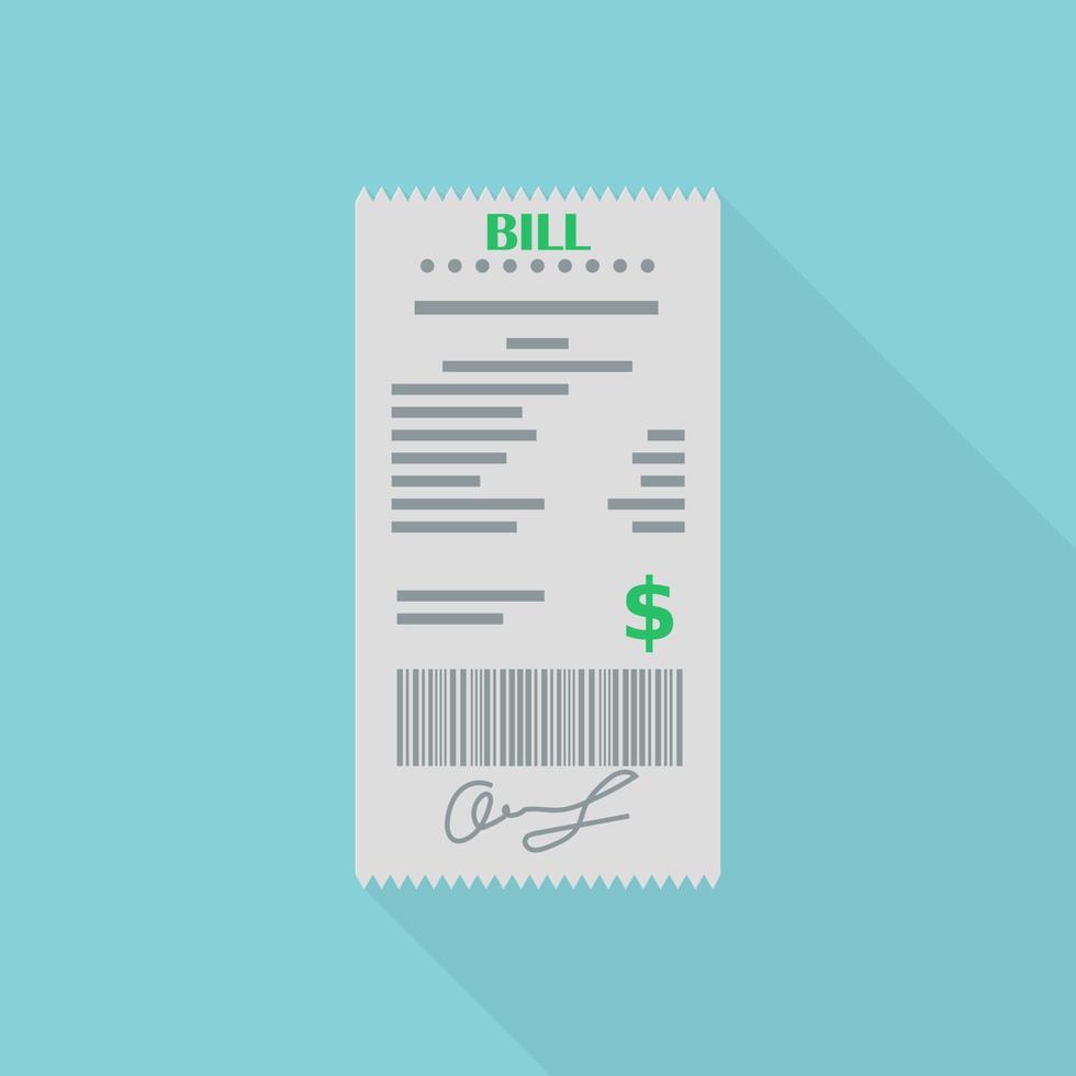 Bill or restaurant paper financial check. Receipt of order, invoice on blue background. Vector design