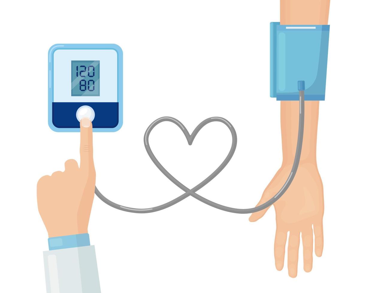 Doctor measuring  blood pressure of patient. Vector design