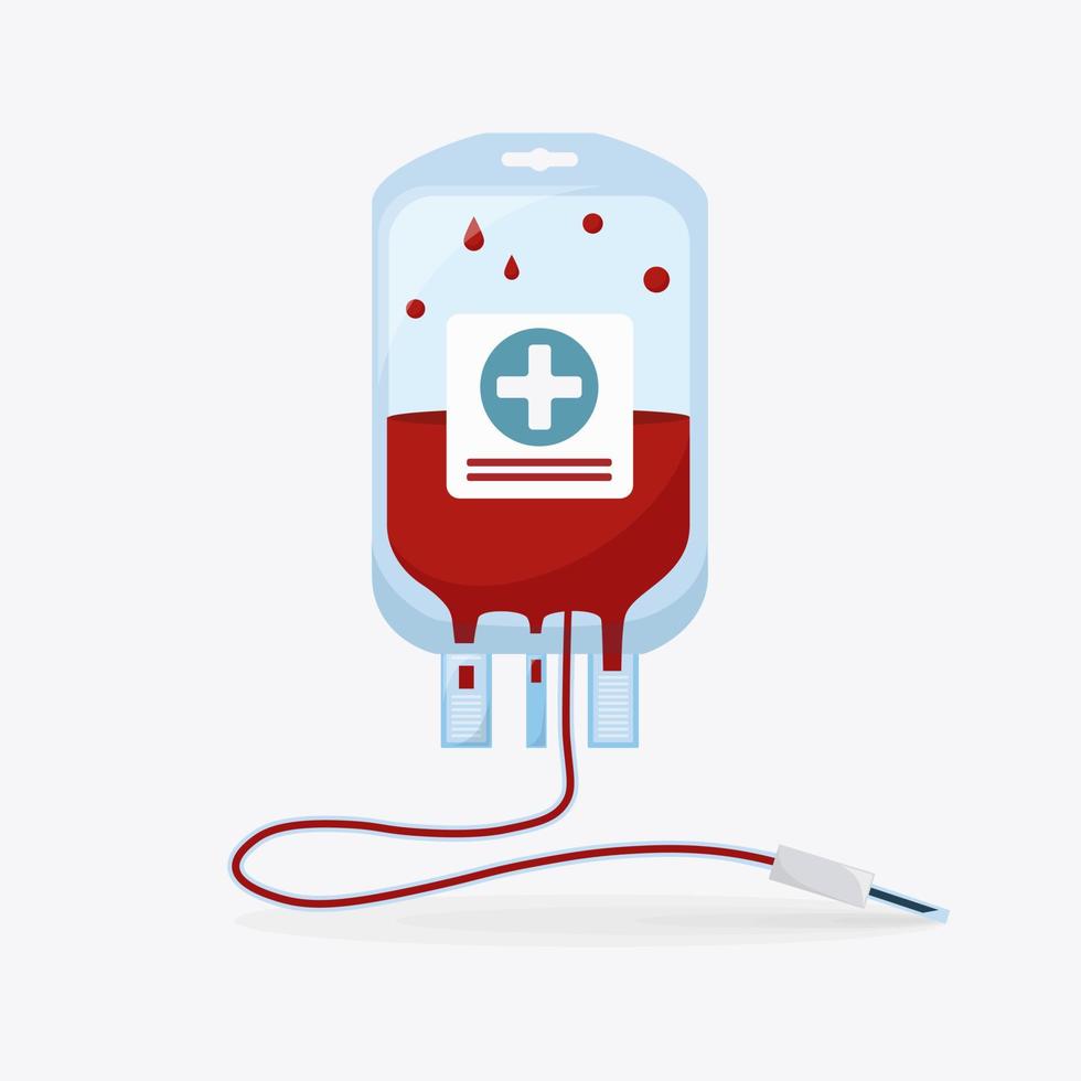 bolsa de sangre sobre fondo blanco. donación, transfusión en concepto de laboratorio de medicina. salvar la vida del paciente. diseño vectorial vector