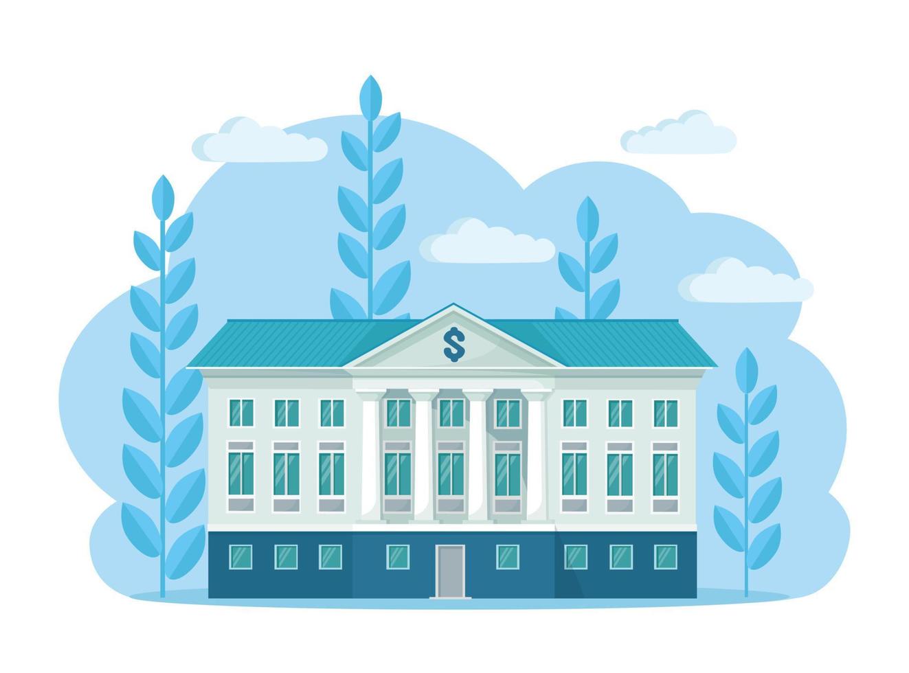 Bank building with classic facade isolated on white background. Government federal financial institute. Vector design