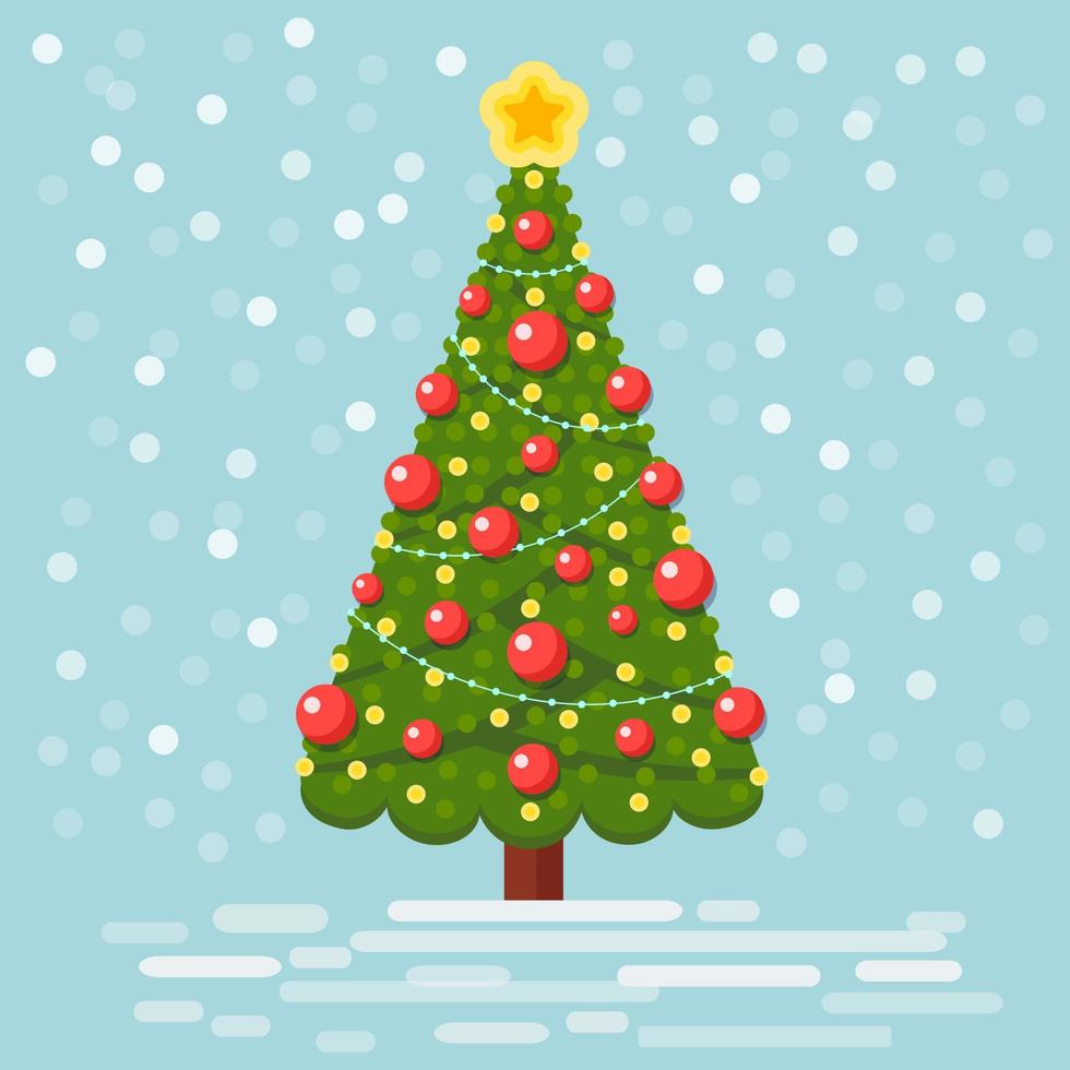 árbol de navidad decorado con estrellas, luces, bolas decorativas. feliz navidad y feliz año nuevo concepto. diseño vectorial vector