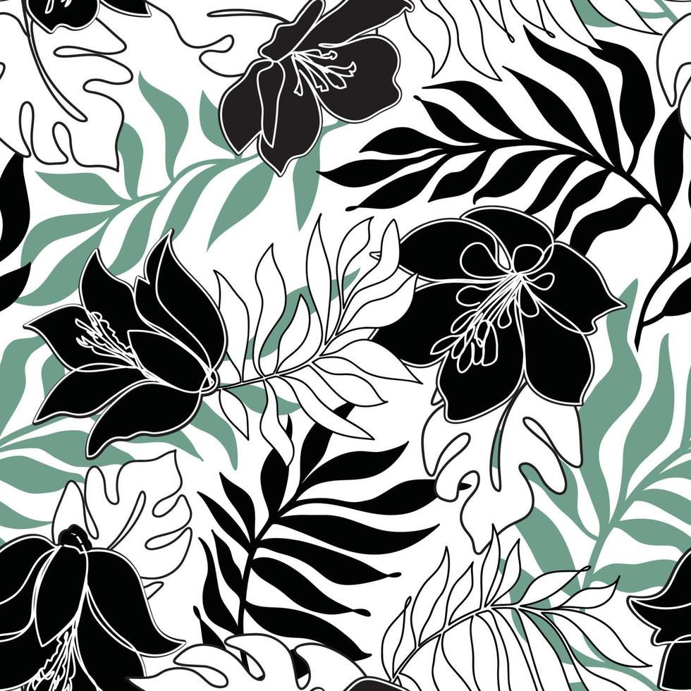 Floral seamless pattern. Flowers with leaves ornamental texture. Flourish nature summer garden textured background vector