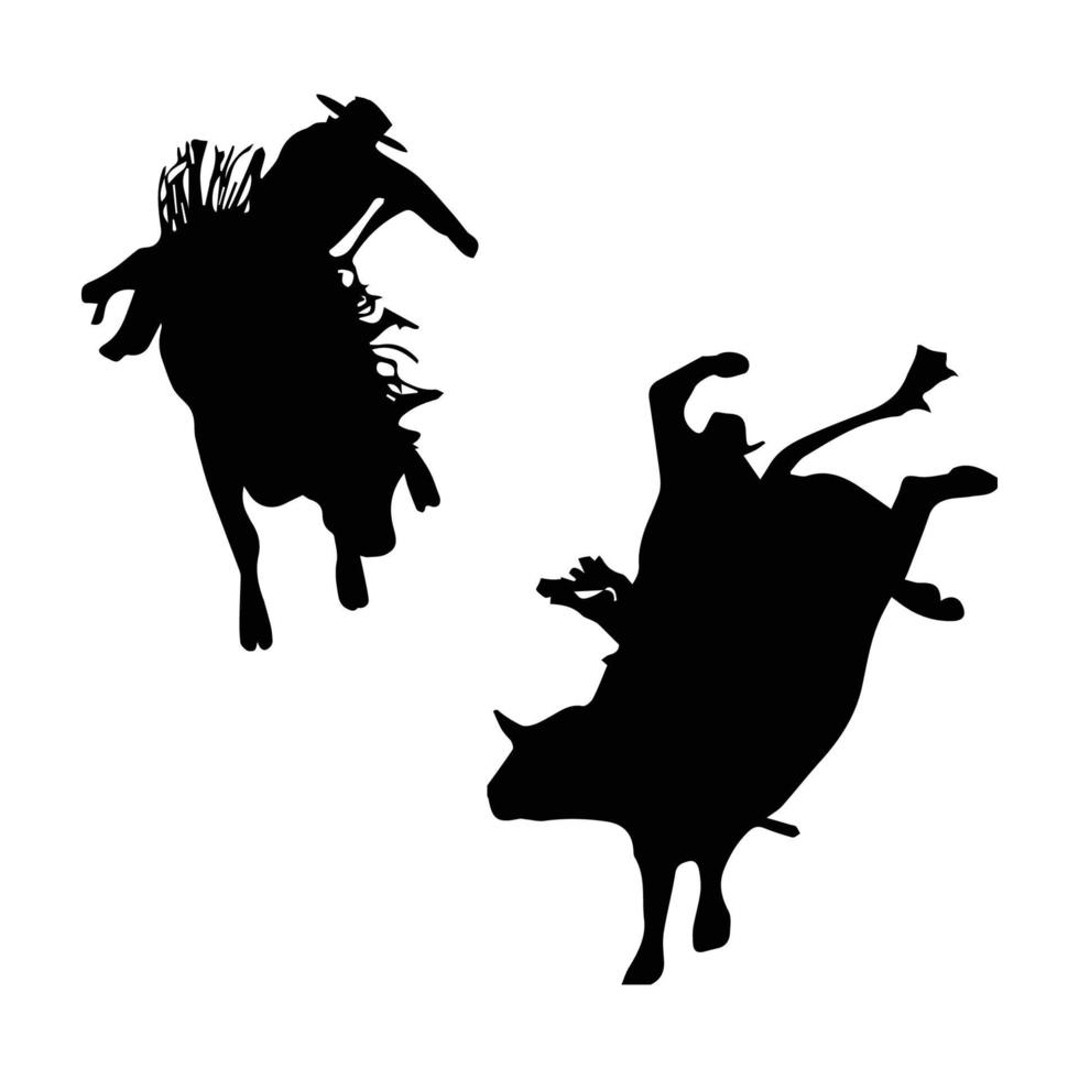 bull riding silhouette art vector