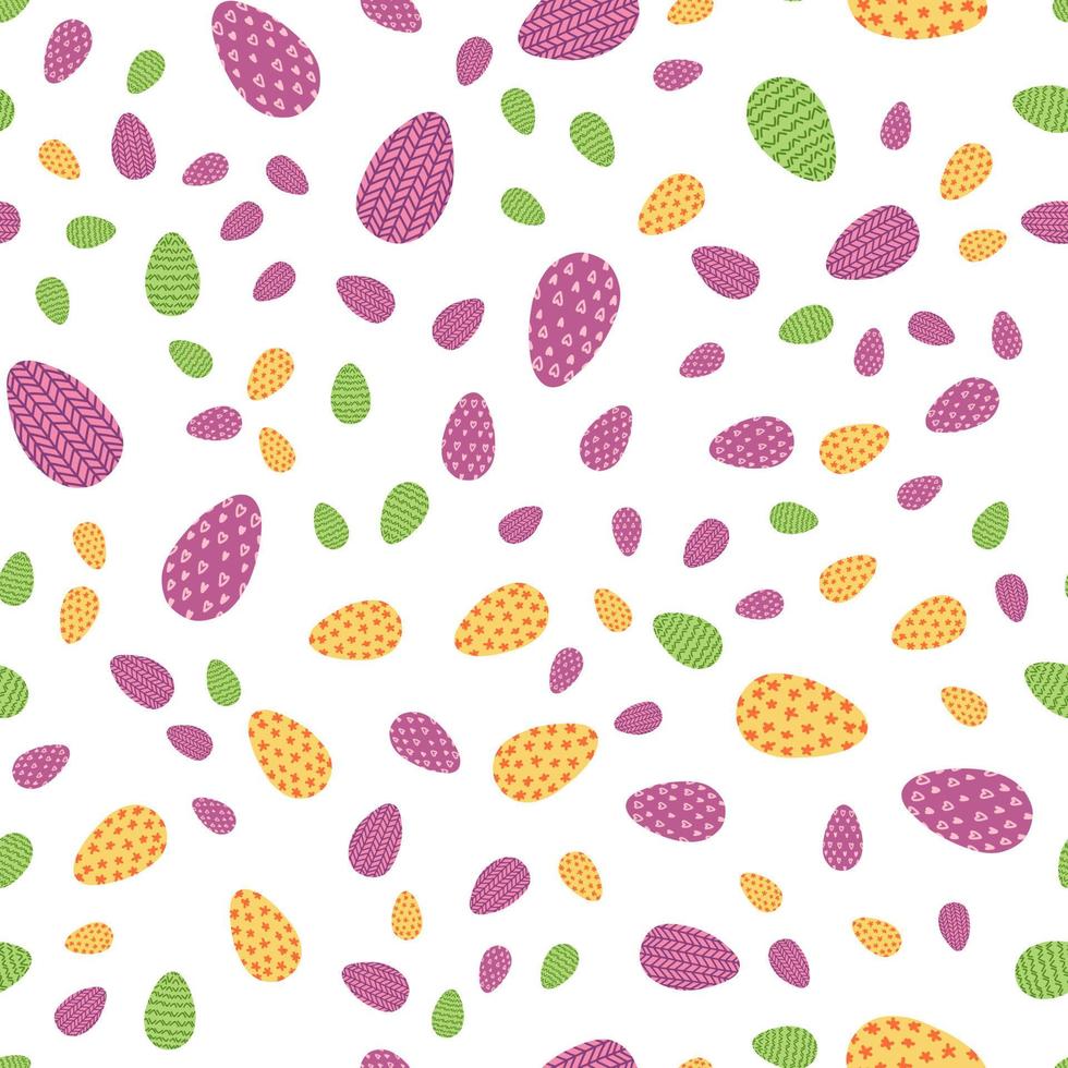 patrón sin costuras de huevo de pascua en estilo plano de dibujos animados. ilustración vectorial de fondo colorido de vacaciones de primavera. vector