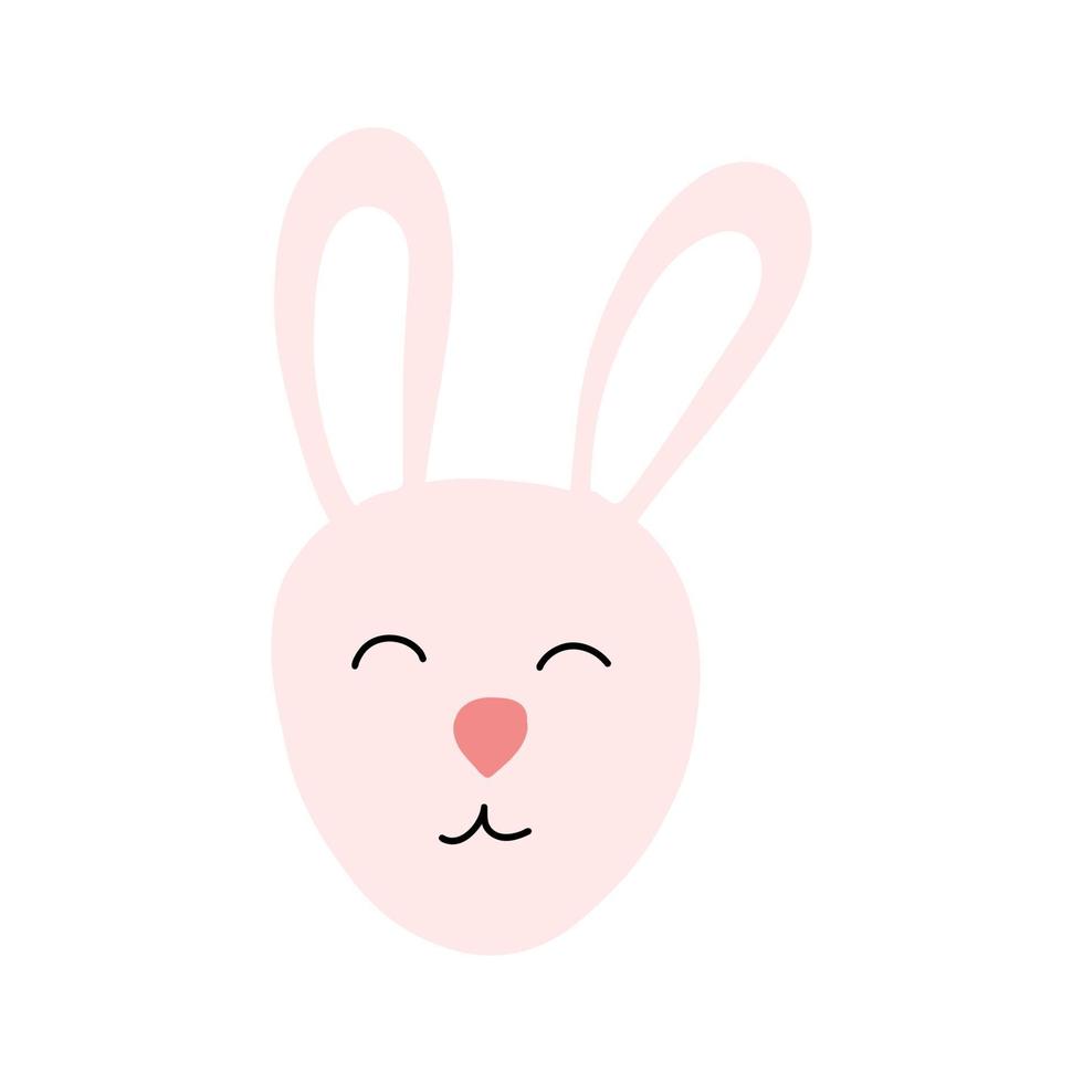 Cute bunny face in cartoon flat style isolated on white background. Easter rabbit character for print, kids design. Vector illustration of sweet animal snout.