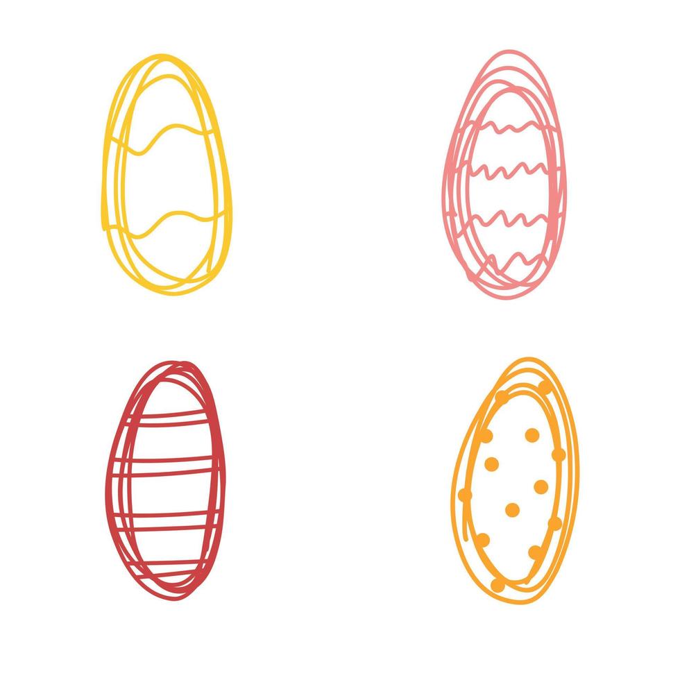 Set of colorful hand drawn Easter eggs with ornament in childish cartoon style. Vector doodle illustration.