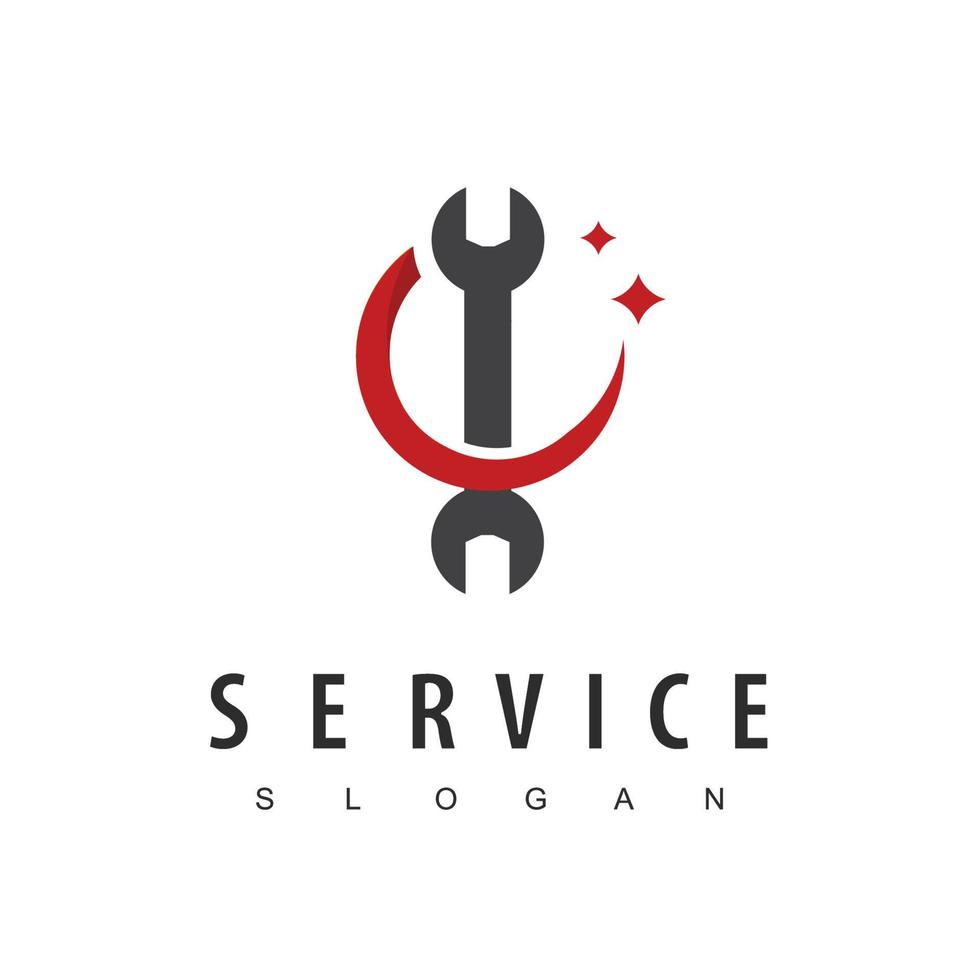 logotipo de servicio y reparación con símbolo de llave inglesa vector