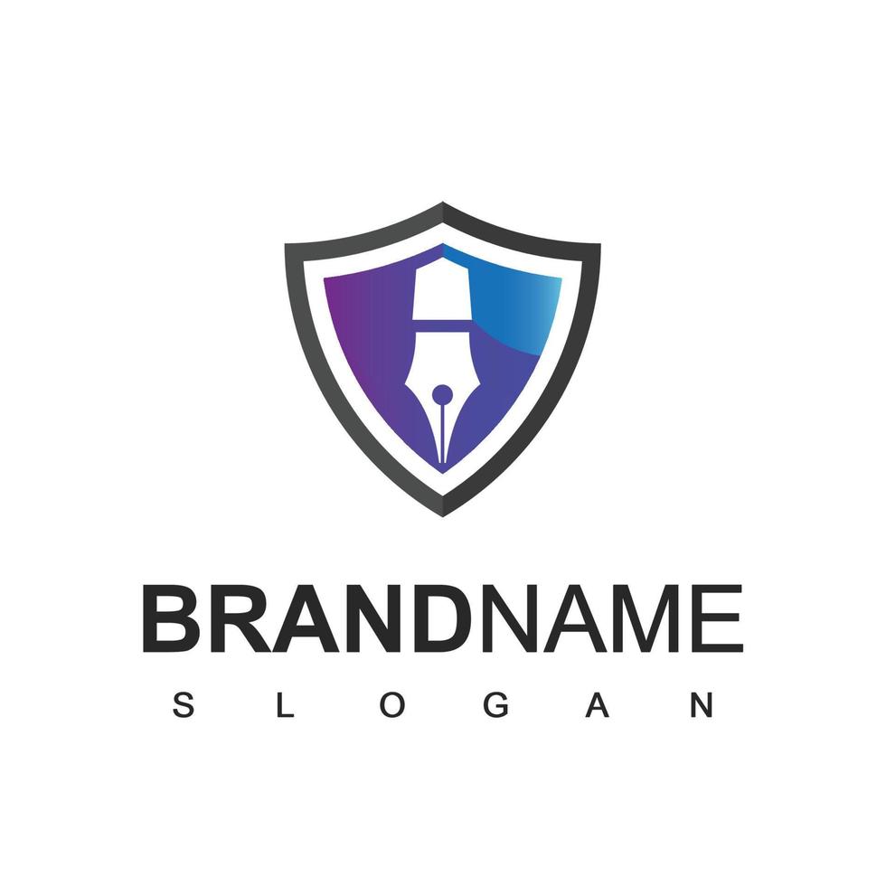 Pen Shield Logo Design Template, Law And Journalist Company Symbol vector