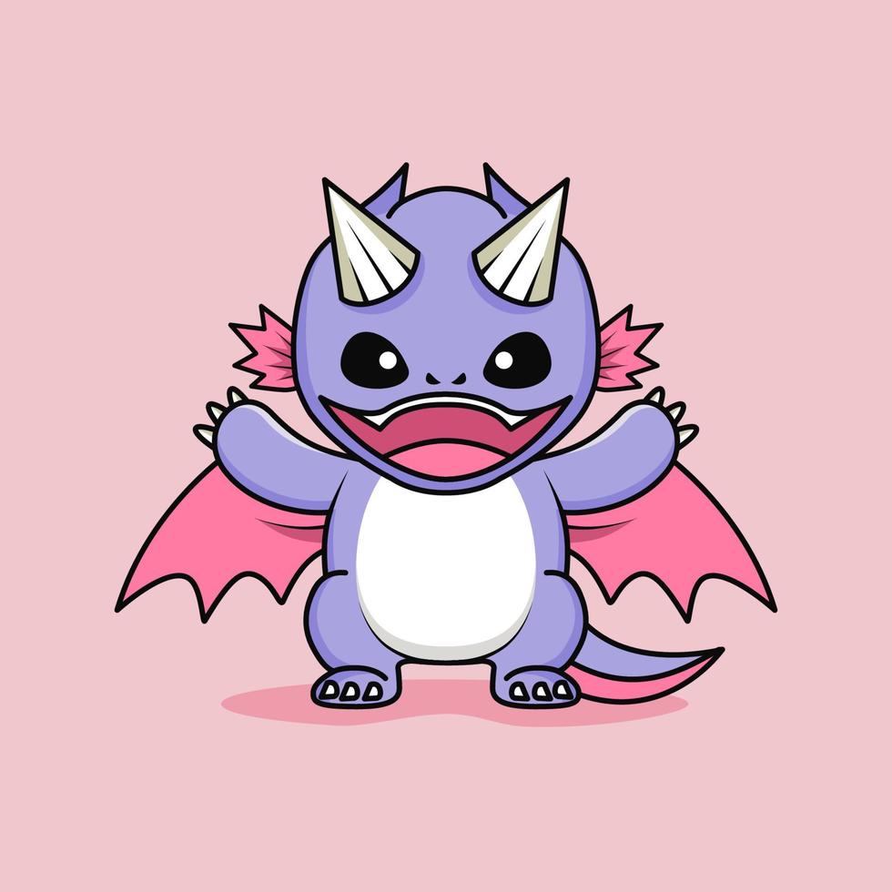 lindo bebé pequeño dragón personaje sonriendo vector