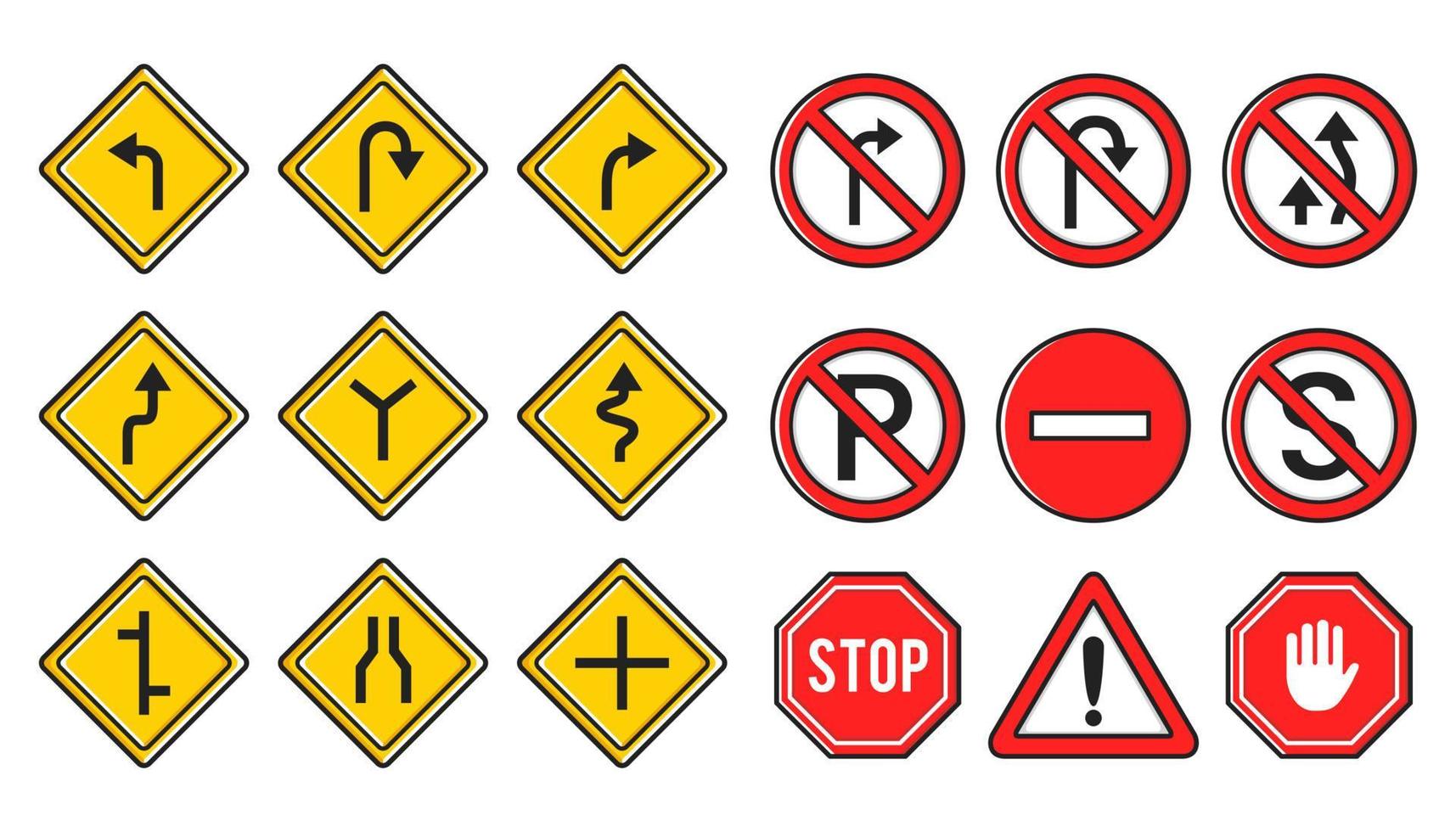 Set of yellow and red traffic sign board symbol vector