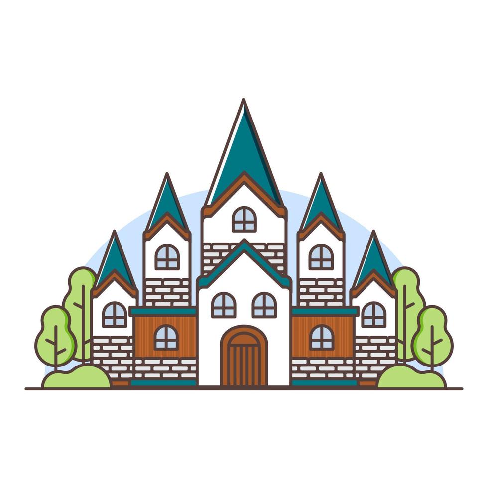 cute colorful castle landscape with trees vector