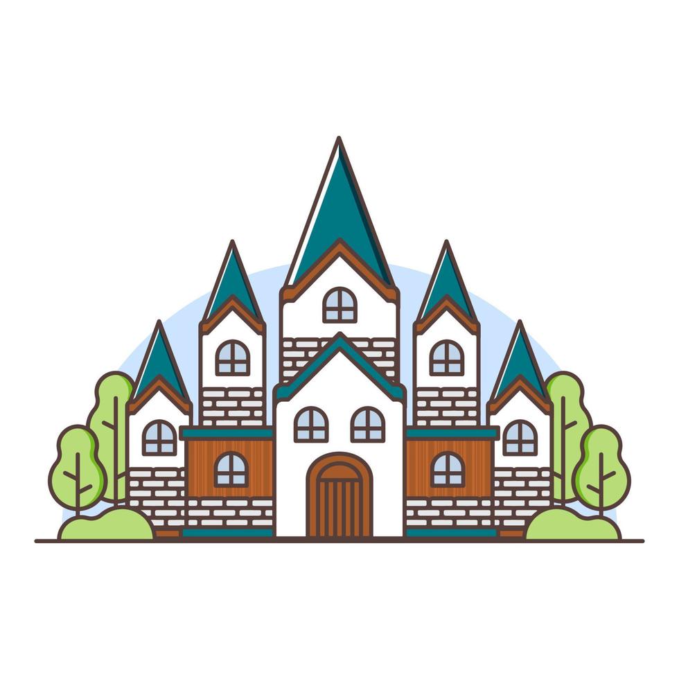 cute colorful castle landscape with trees vector