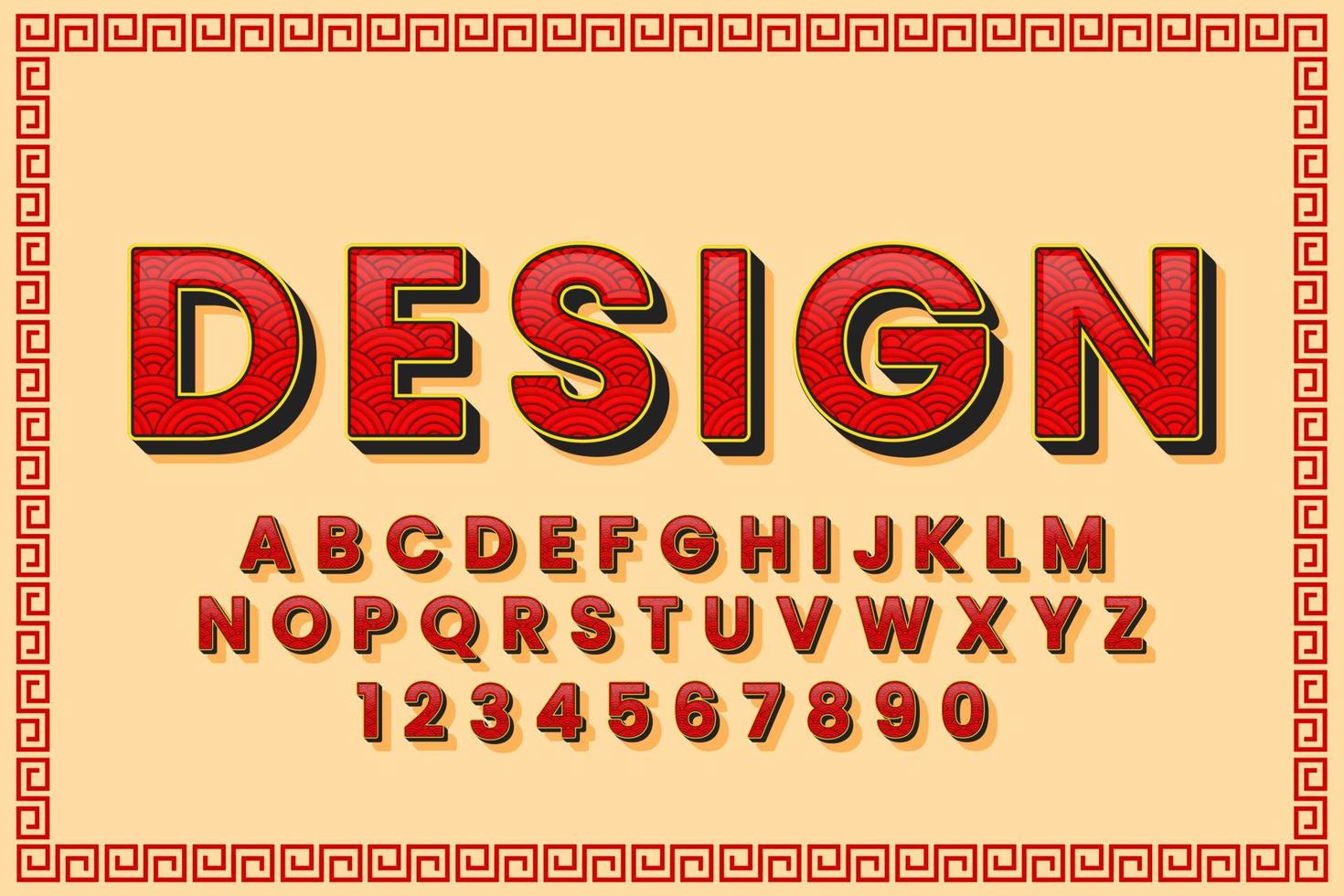 decorative Font and Alphabet with chinese patterns vector