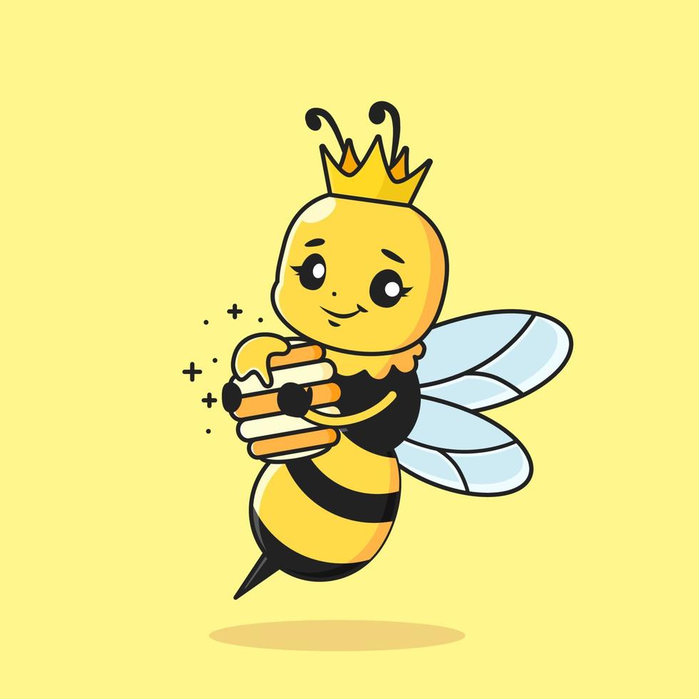 linda abeja reina con miel vector
