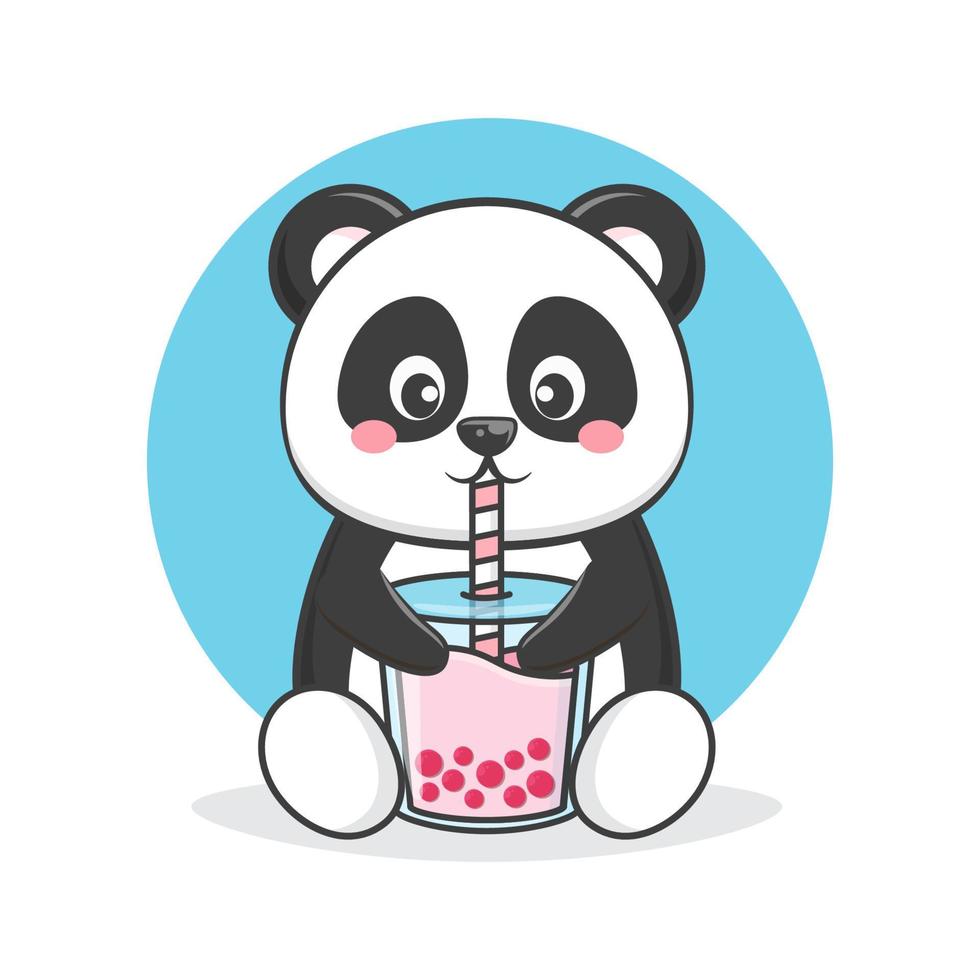 character panda drinking boba drink vector