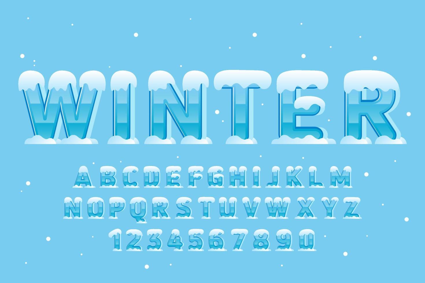 decorative winter with snow Font and Alphabet vector