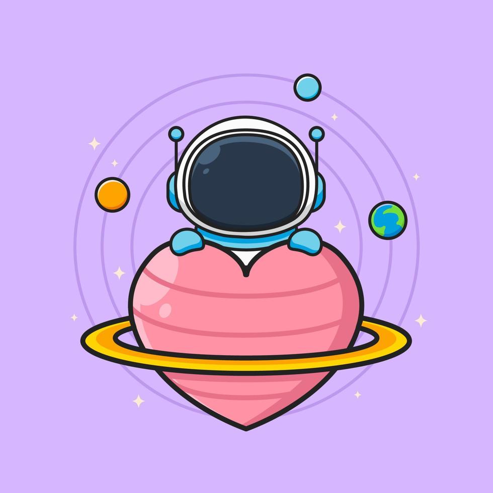cute astronaut with heart shaped planet vector