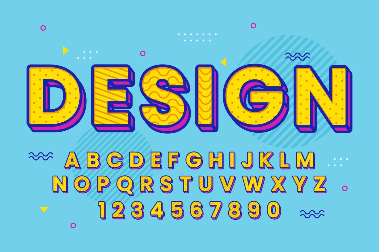 decorative memphis Font and Alphabet with patterns vector