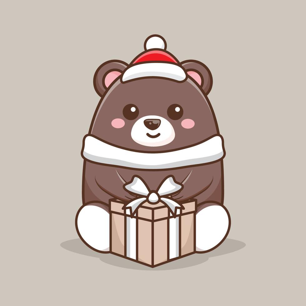 character brown bear holding gift for christmas vector