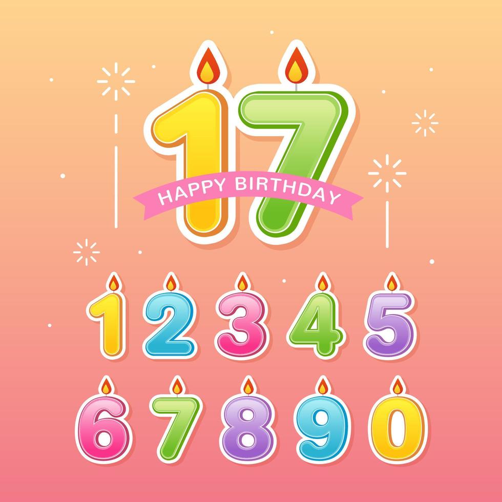 texto de número de cumpleaños colorido decorativo vector