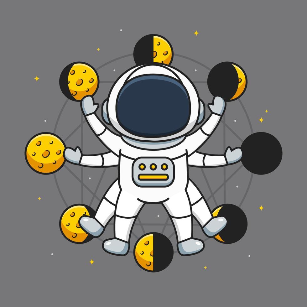 lindo astronauta con fondo de fase lunar vector