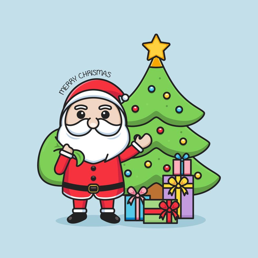 Merry christmas illustration with cute santa claus vector