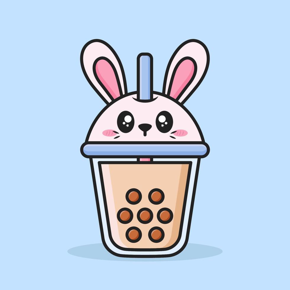 bubble tea cup with cute animal face lid vector