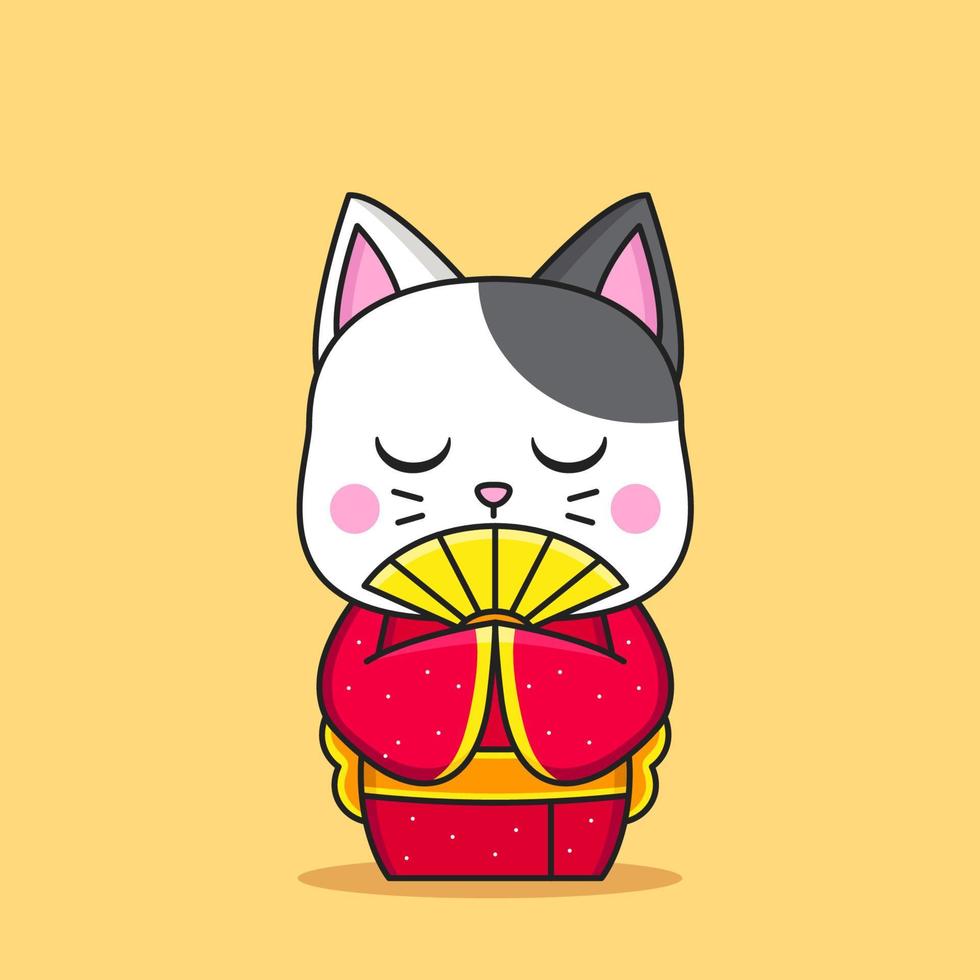 cute cat wear japanese kimono vector