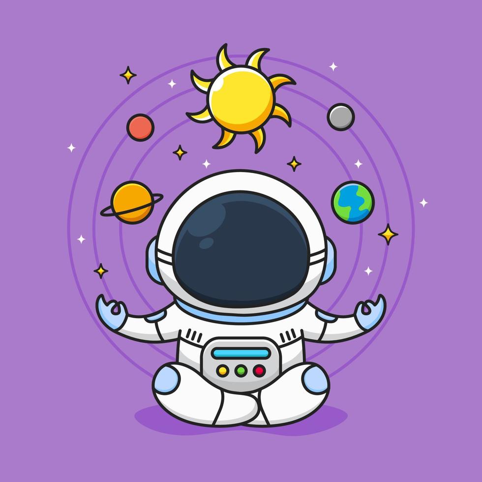 cute astronaut meditate with galaxy background vector