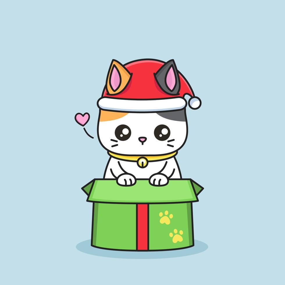 cute cat come out of the present box vector