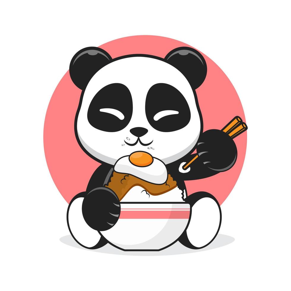 panda de personaje comiendo un tazón de vector de arroz y huevo