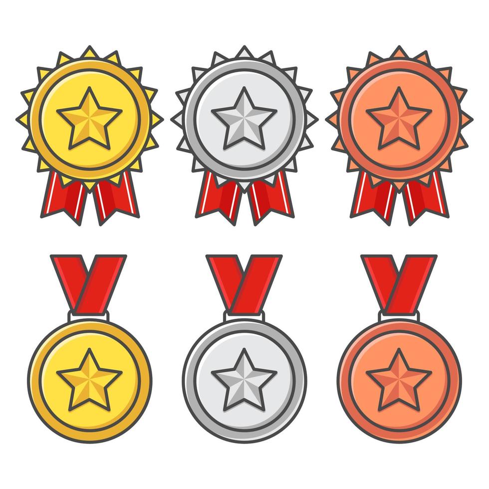 set of sub-badge gold silver bronze in flat color vector