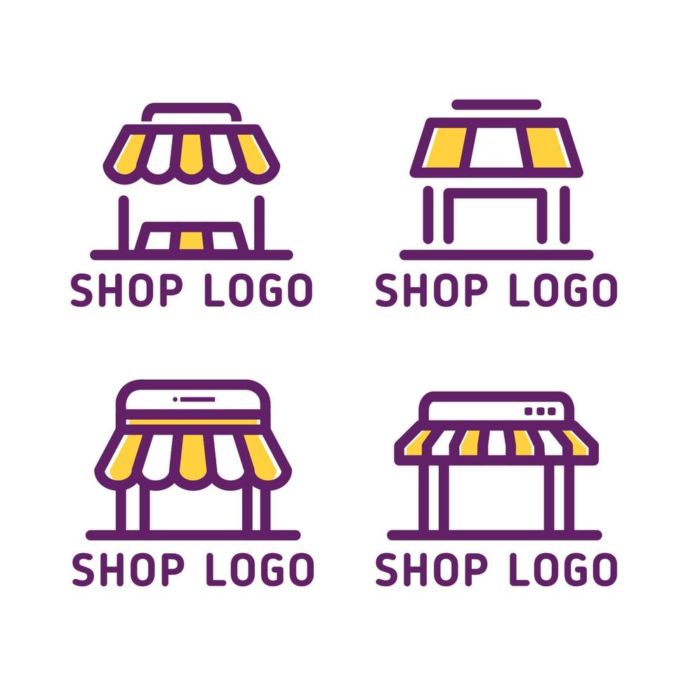 conjunto de concepto de logotipo de tienda simple en color púrpura y amarillo vector