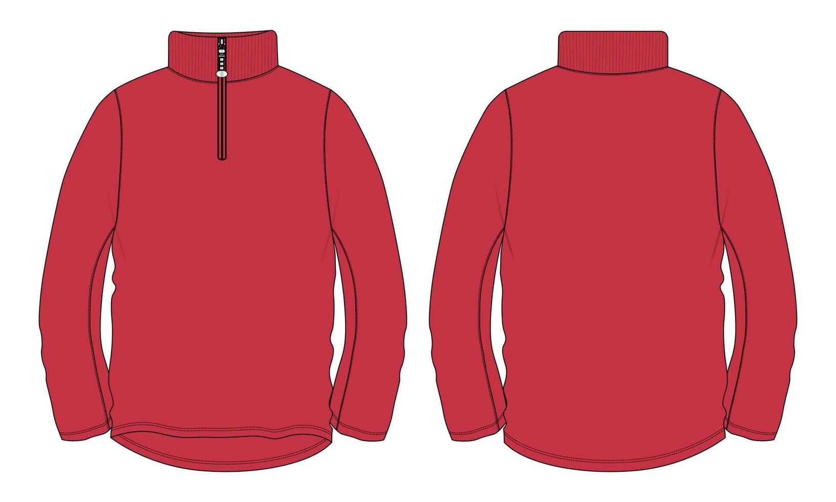 Long sleeve zipper with stand up collar jacket Sweatshirt technical fashion flat sketch vector illustration Red Color template.