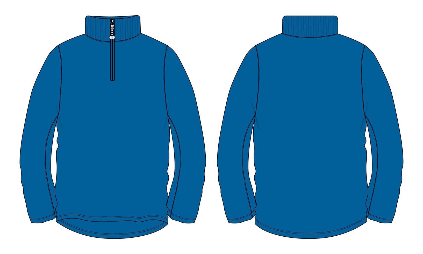 Cremallera de manga larga con cuello levantado chaqueta sudadera moda técnica dibujo plano vector ilustración plantilla de color azul.