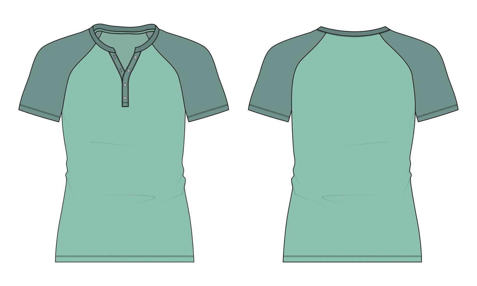 Slim fit Two tone Green color Short Sleeve raglan T-Shirt Vector illustration Template Isolated on white background.