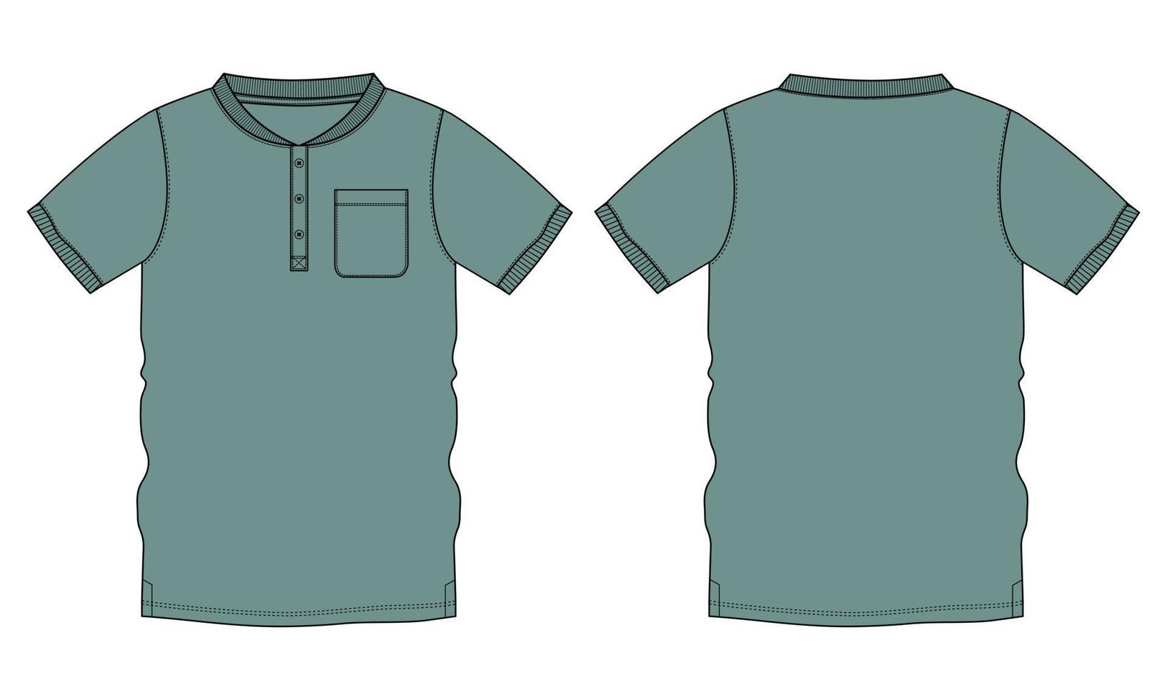 camiseta de manga corta ilustración vectorial plantilla de color verde vistas frontal y posterior. vector