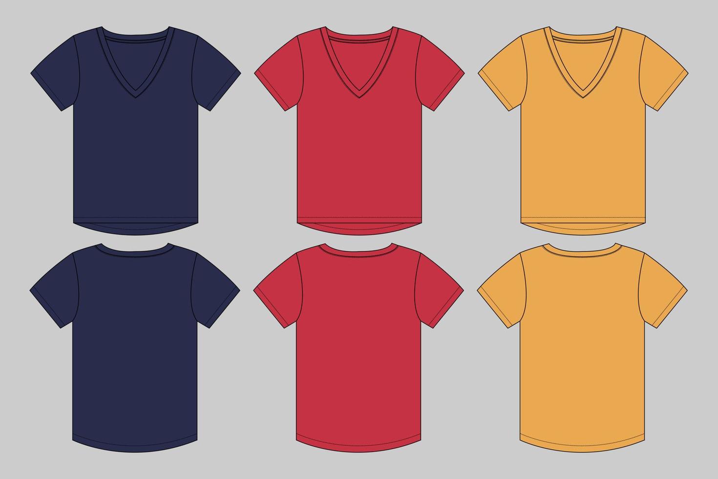 Multicolor V- neck T shirt Vector illustration template For ladies.