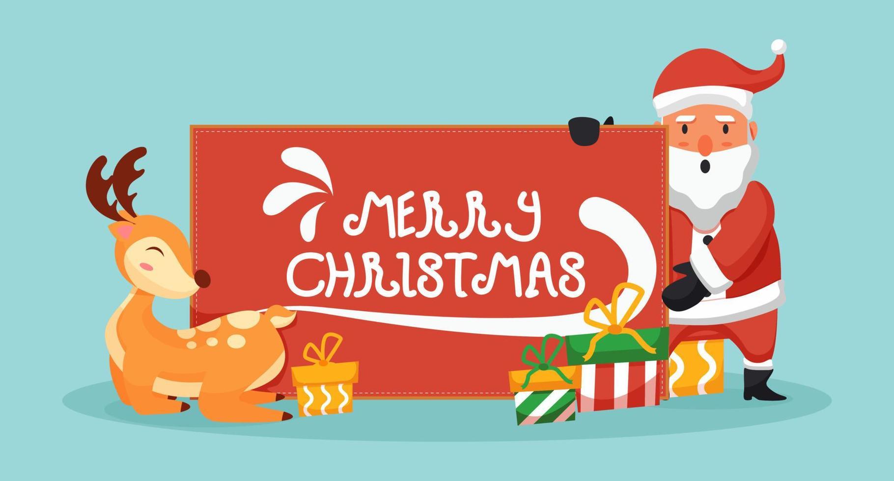 Christmas day card illustration with santa claus and reindeer vector