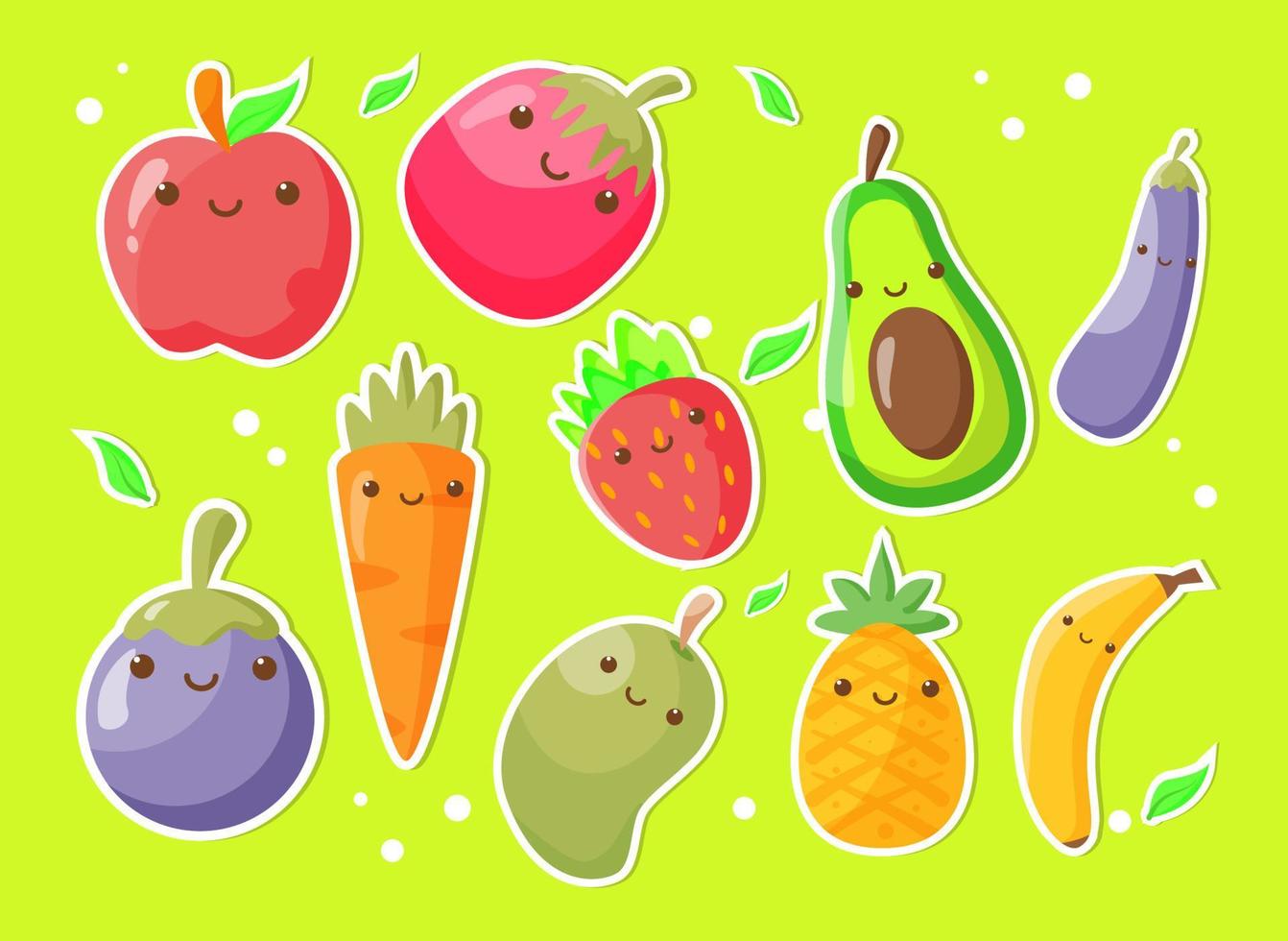 collection of fruit and vegetable objects vector